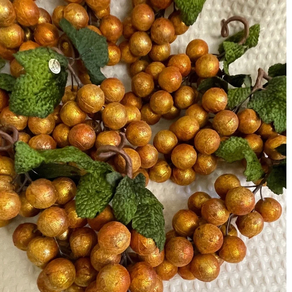 Decorative Artificial Grape Clusters Set of 12 Gold Orange Hard Plastic Textured